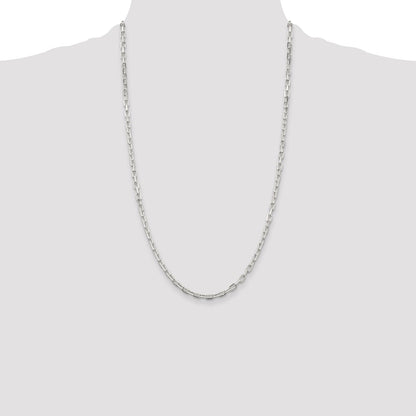26 Inch Sterling Silver 3.75mm Diamond-Cut Long Link Cable Chain Necklace