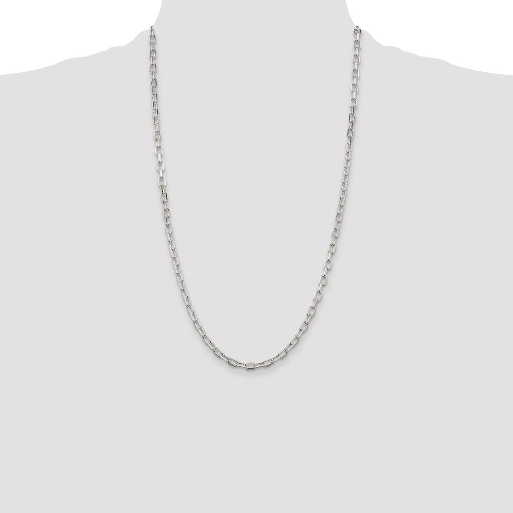 26 Inch Sterling Silver 4.5mm Diamond-Cut Long Link Cable Chain Necklace