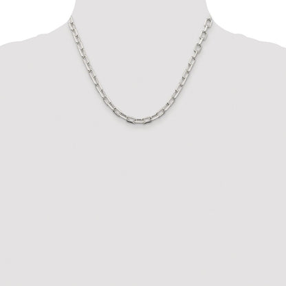 Sterling Silver Rhodium-Plated 5.75mm Diamond-Cut Long Link Cable Chain