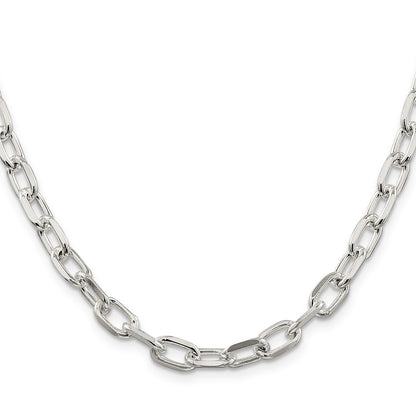 20 Inch Sterling Silver 6.65mm Diamond-Cut Long Link Cable Chain Necklace