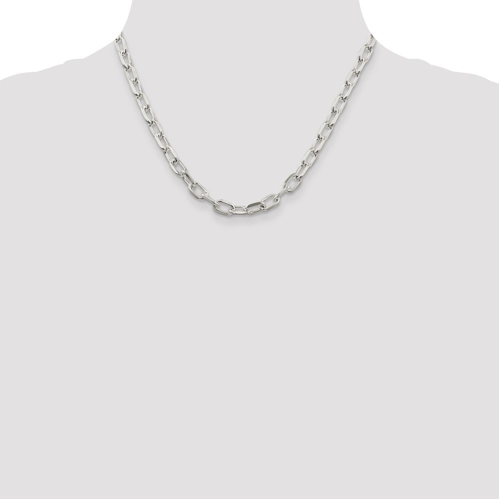 18 Inch Sterling Silver 6.65mm Diamond-Cut Long Link Cable Chain Necklace