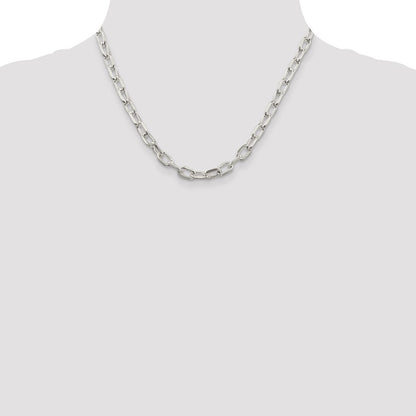 18 Inch Sterling Silver 6.65mm Diamond-Cut Long Link Cable Chain Necklace