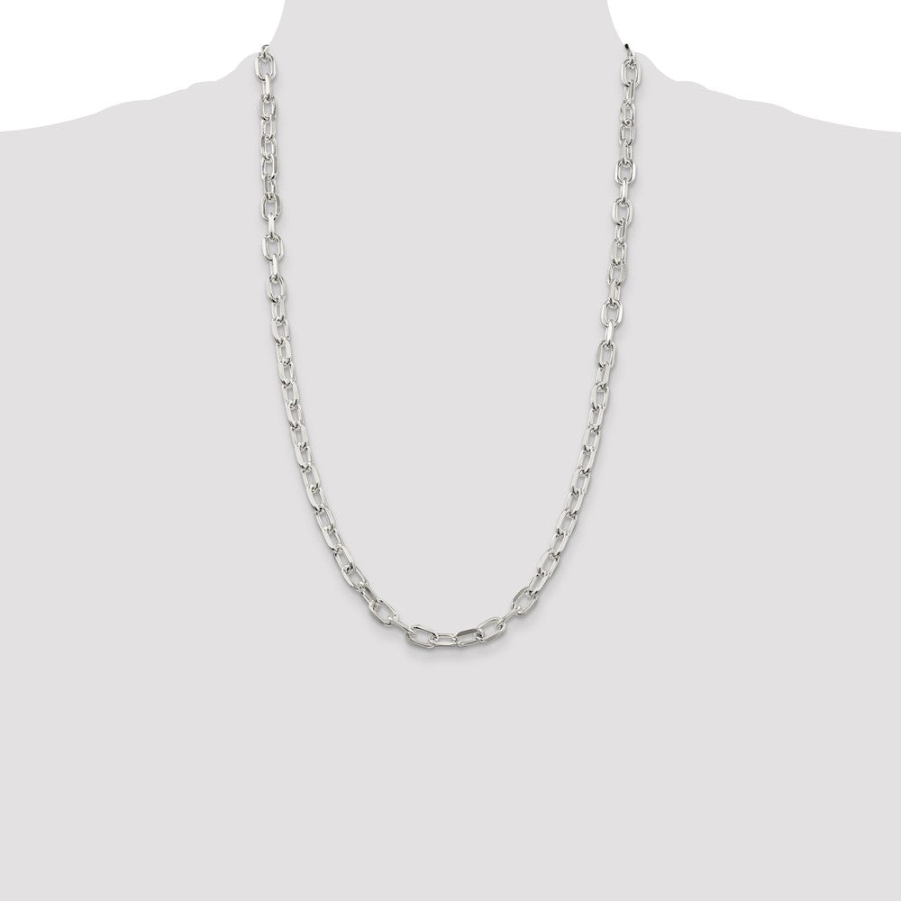 26 Inch Sterling Silver 6.65mm Diamond-Cut Long Link Cable Chain Necklace