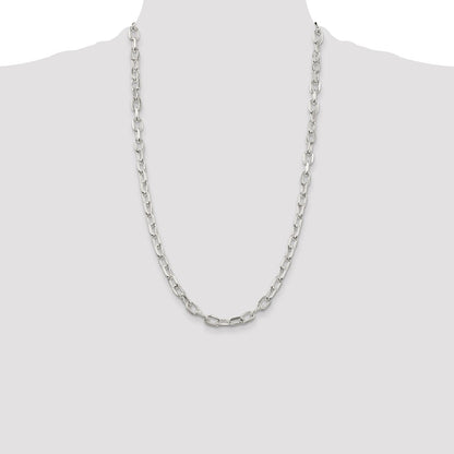26 Inch Sterling Silver 6.65mm Diamond-Cut Long Link Cable Chain Necklace
