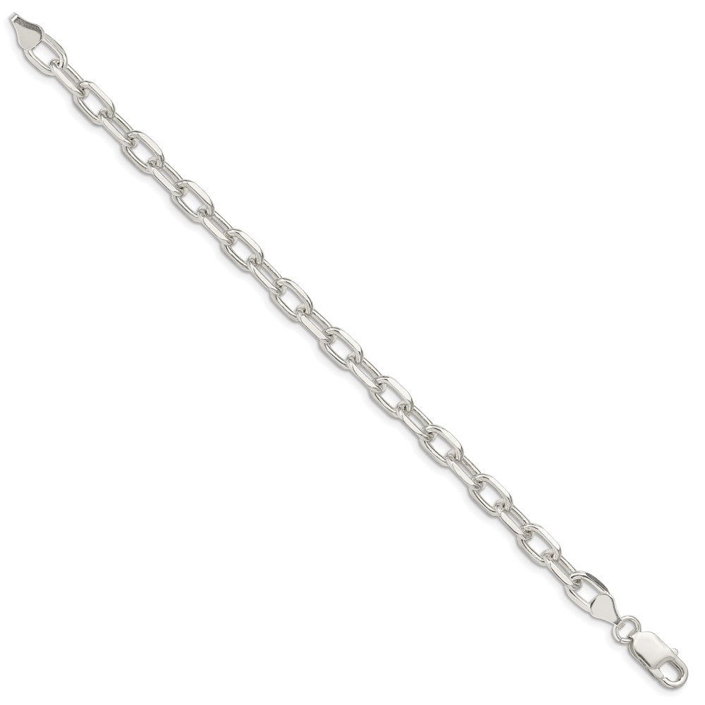 9 Inch Sterling Silver 6.65mm Diamond-Cut Long Link Cable Chain Bracelet