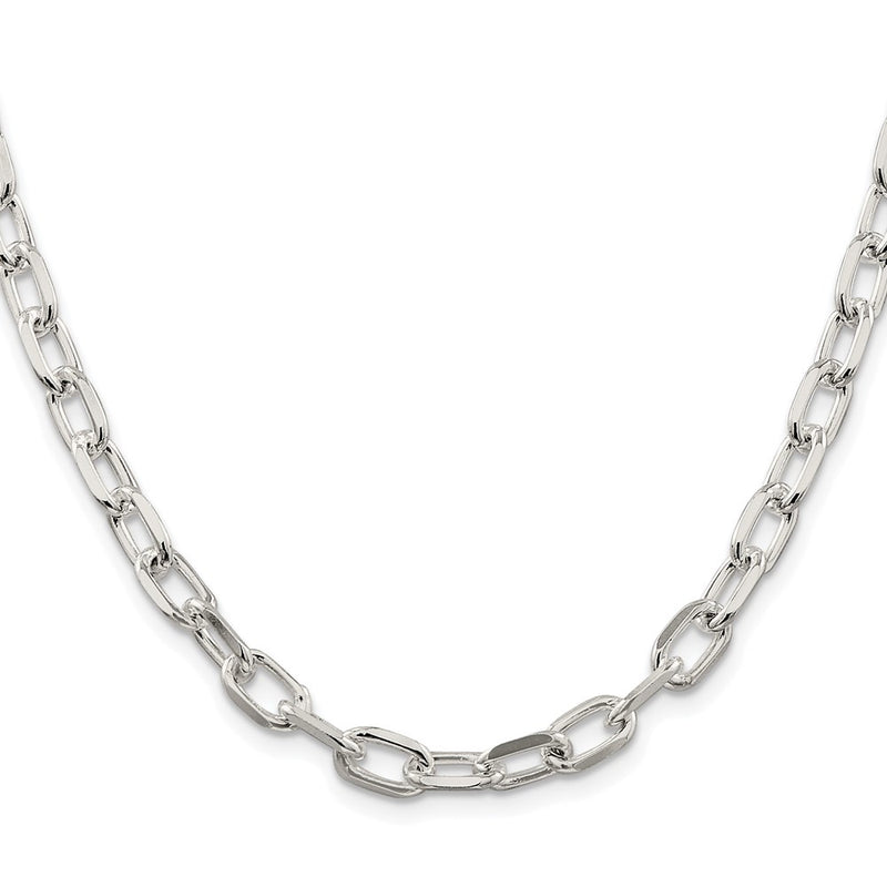 Sterling Silver Rhodium-Plated 6.65mm Diamond-Cut Long Link Cable Chain