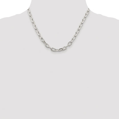 Sterling Silver Rhodium-Plated 6.65mm Diamond-Cut Long Link Cable Chain