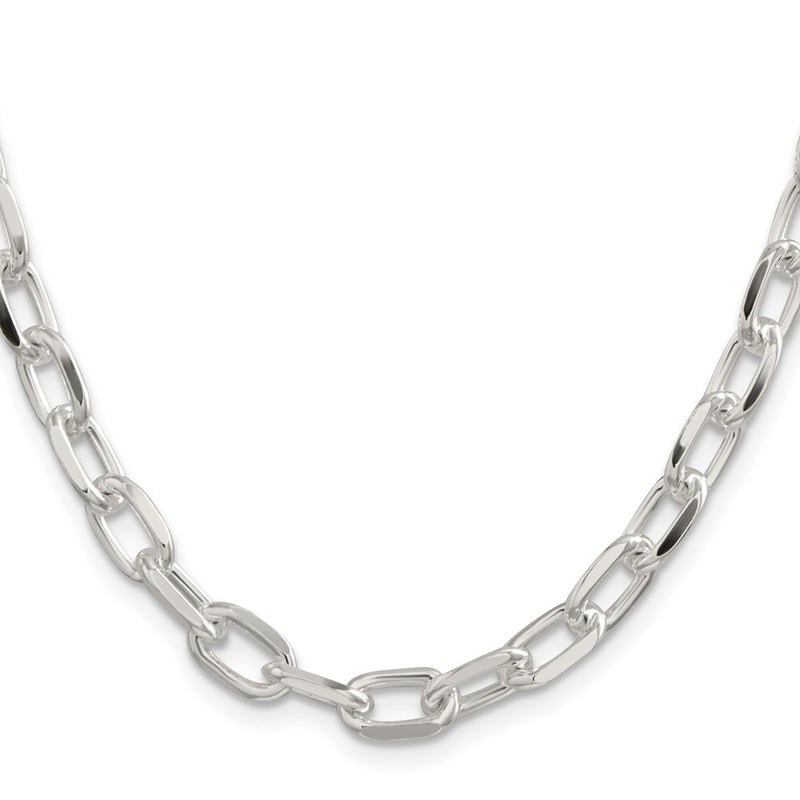 24 Inch Sterling Silver 7.5mm Diamond-Cut Long Link Cable Chain Necklace