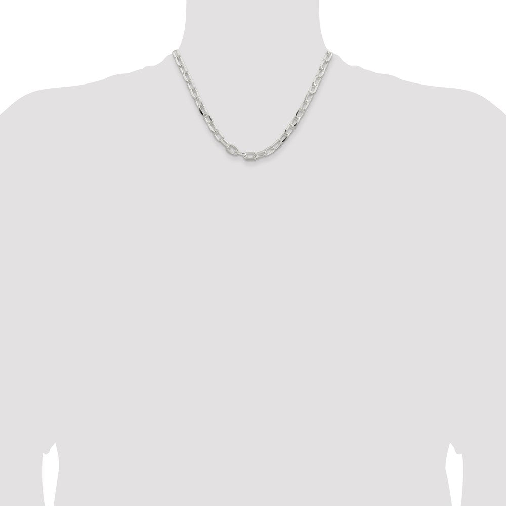 18 Inch Sterling Silver 7.5mm Diamond-Cut Long Link Cable Chain Necklace