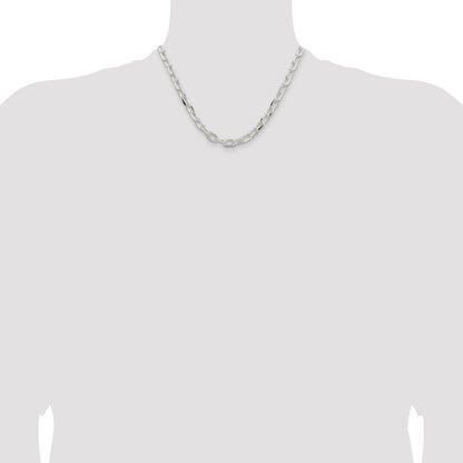18 Inch Sterling Silver 7.5mm Diamond-Cut Long Link Cable Chain Necklace