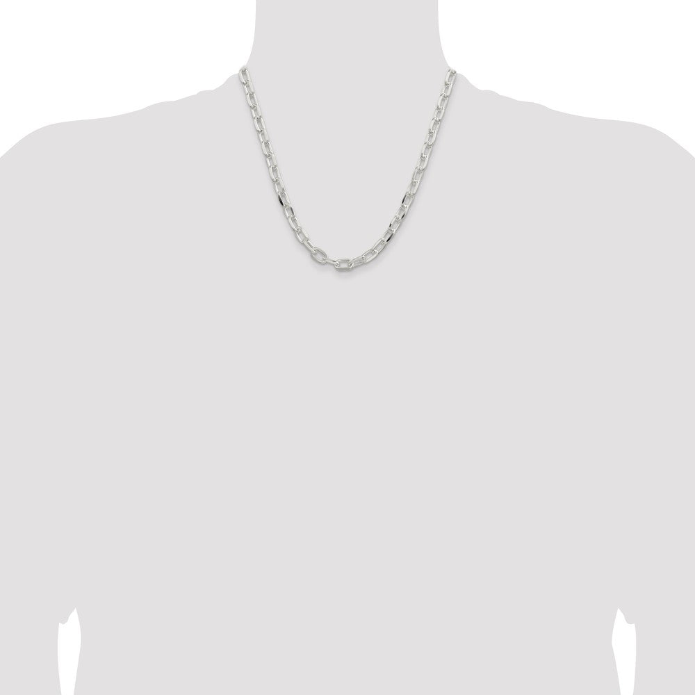 20 Inch Sterling Silver 7.5mm Diamond-Cut Long Link Cable Chain Necklace