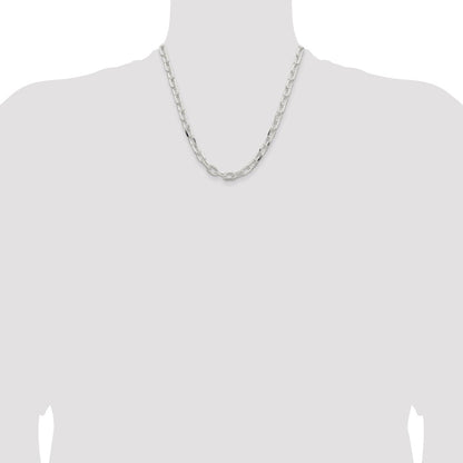 20 Inch Sterling Silver 7.5mm Diamond-Cut Long Link Cable Chain Necklace