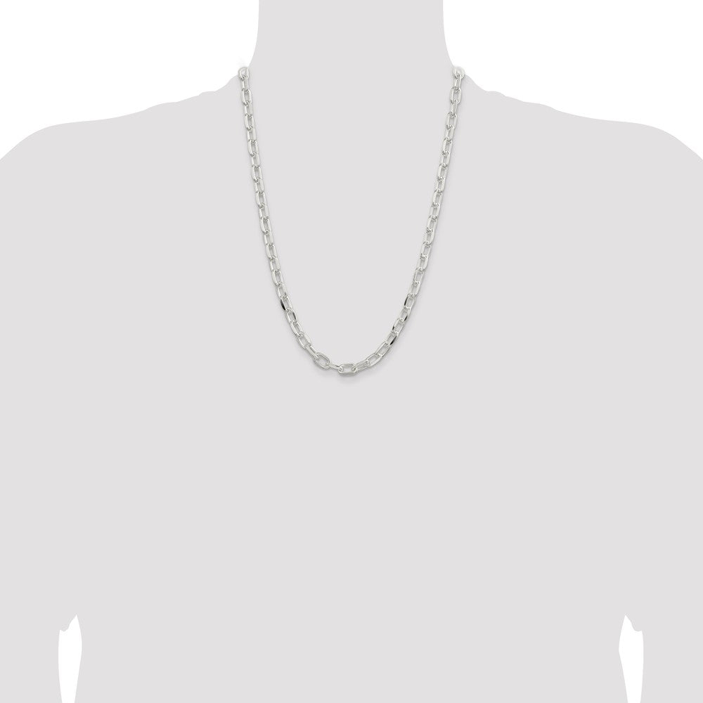 24 Inch Sterling Silver 7.5mm Diamond-Cut Long Link Cable Chain Necklace