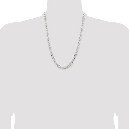 24 Inch Sterling Silver 7.5mm Diamond-Cut Long Link Cable Chain Necklace