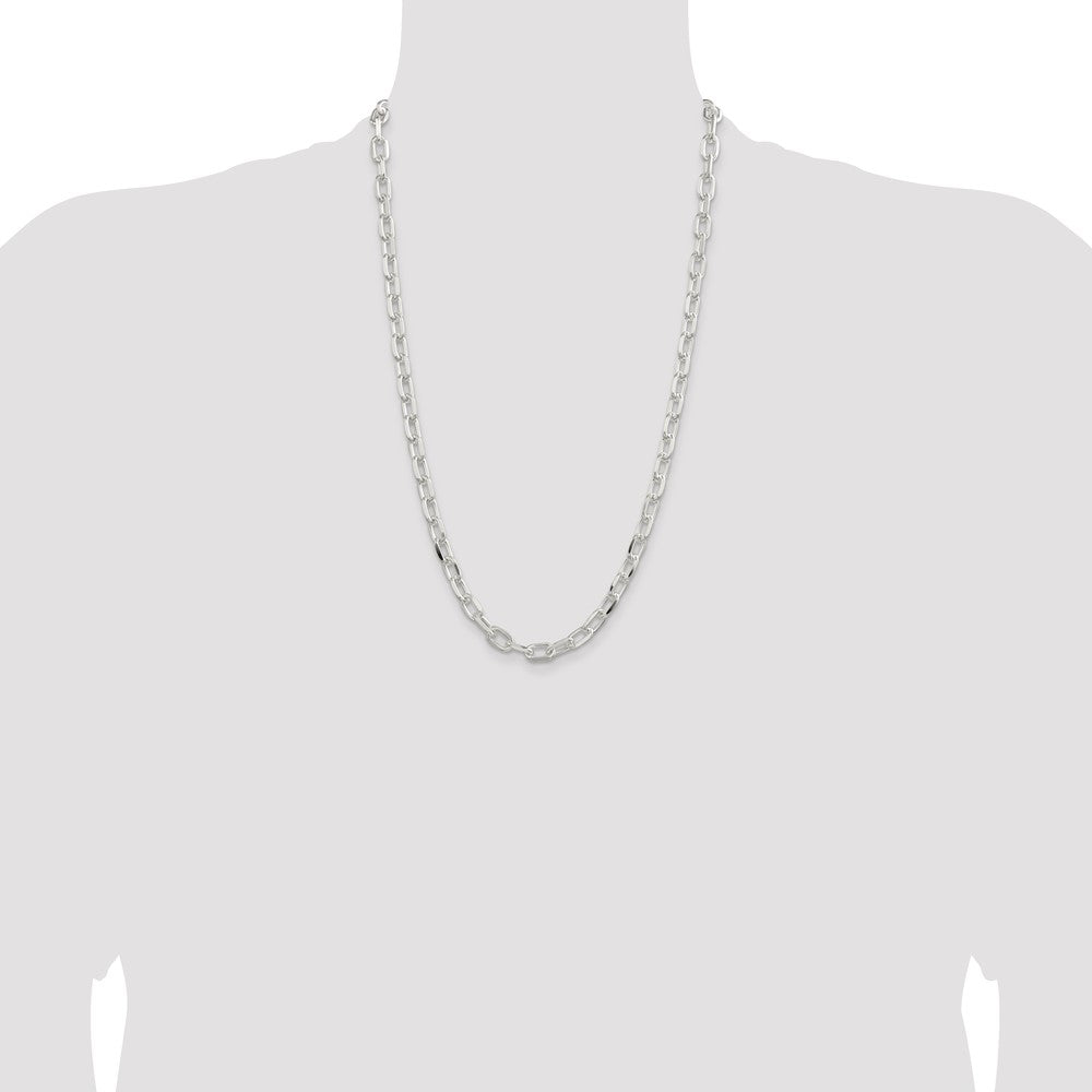 26 Inch Sterling Silver 7.5mm Diamond-Cut Long Link Cable Chain Necklace
