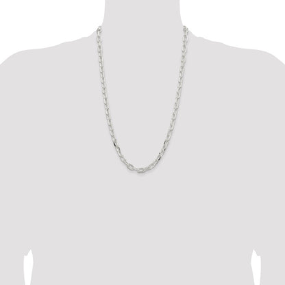 26 Inch Sterling Silver 7.5mm Diamond-Cut Long Link Cable Chain Necklace