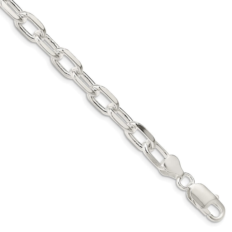 9 Inch Sterling Silver 7.5mm Diamond-Cut Long Link Cable Chain Bracelet