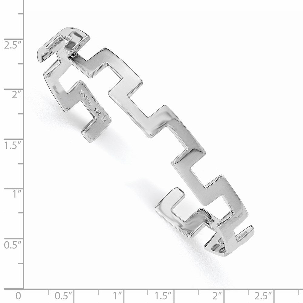 Sterling Silver Rhodium-Plated Polished Fancy Cuff Bangle