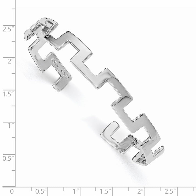 Sterling Silver Rhodium-Plated Polished Fancy Cuff Bangle