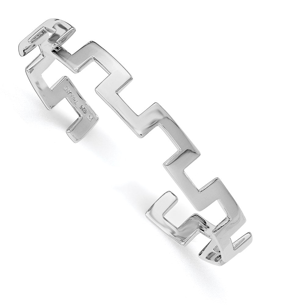 Sterling Silver Rhodium-Plated Polished Fancy Cuff Bangle