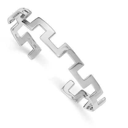 Sterling Silver Rhodium-Plated Polished Fancy Cuff Bangle