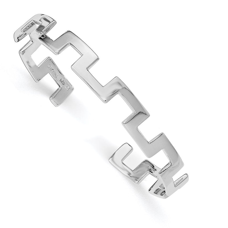 Sterling Silver Rhodium-Plated Polished Fancy Cuff Bangle