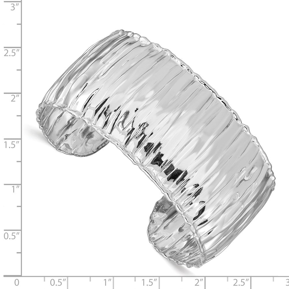 Sterling Silver Rhodium-Plated Polish Textured 31.5mm Cuff Bangle