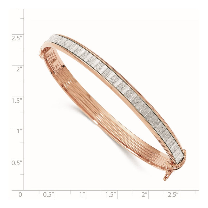 Sterling Silver Rose-Tone With Glitter Hinged Bangle