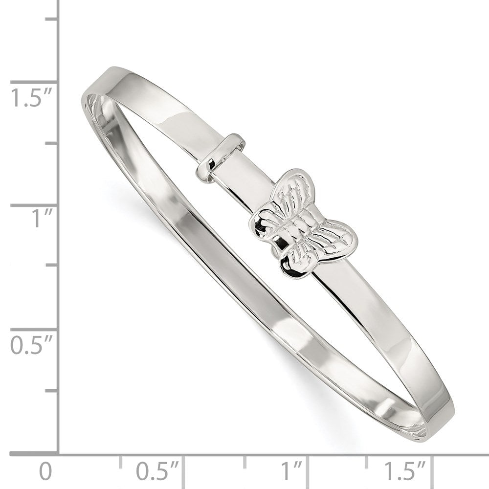 Sterling Silver Polished/Antiqued Butterfly 4mm Adjustable Children'S Bangl