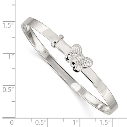 Sterling Silver Polished/Antiqued Butterfly 4mm Adjustable Children'S Bangl