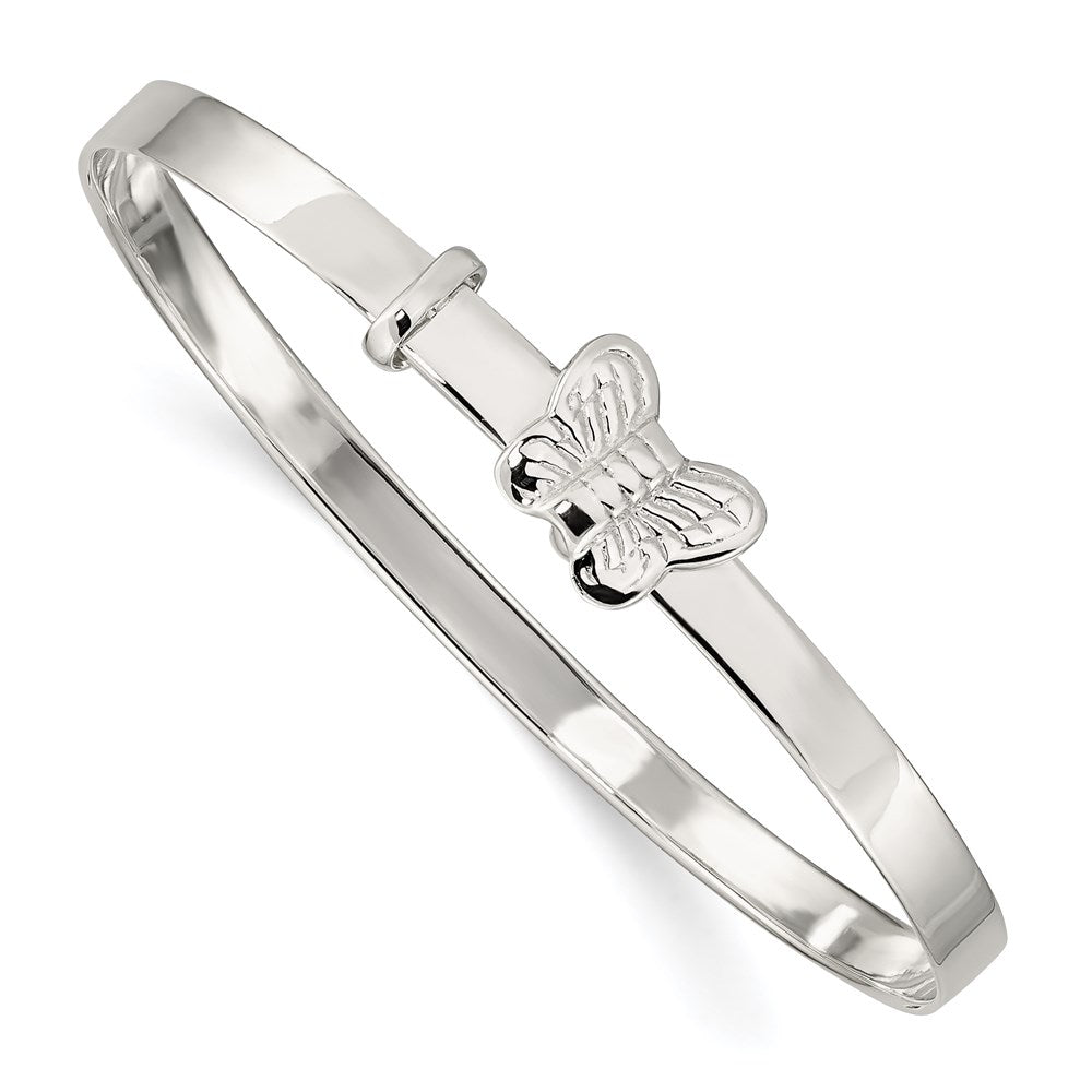Sterling Silver Polished/Antiqued Butterfly 4mm Adjustable Children'S Bangl