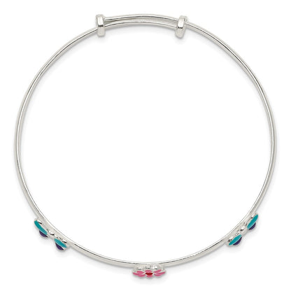 Sterling Silver Enameled Flower & Butterfly Adjustable Children'S Bangle