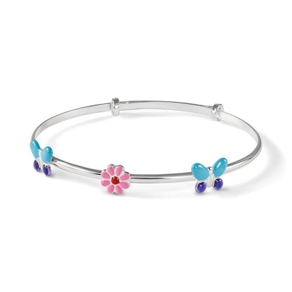 sterling-silver-enameled-flower-butterfly-adjustable-childrens-bangle