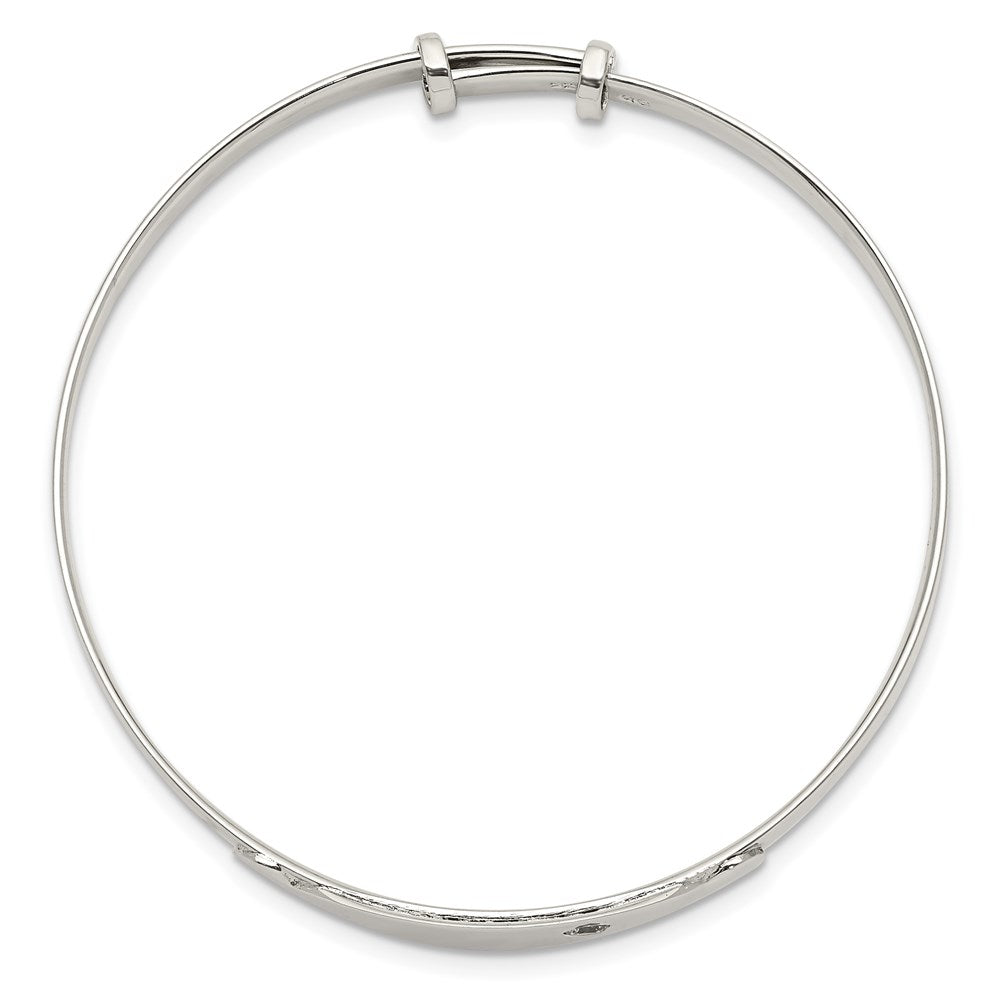 Sterling Silver Polished Cz Id Adjustable Baby Bangle Bracelet