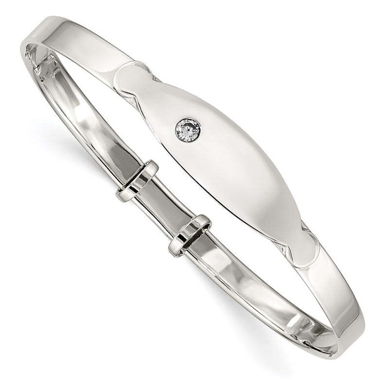 Sterling Silver Polished Cz Id Adjustable Baby Bangle Bracelet
