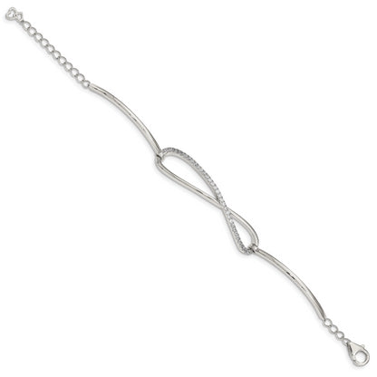 7 Inch Sterling Shimmer Silver Rhodium-Plated 33 Stone Cz Infinity Symbol Bracelet