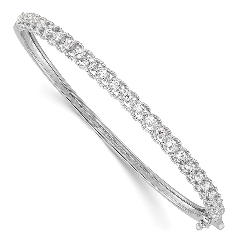 Sterling Silver Shimmer Rhodium-Plated 25 Stone Cz Hinged Bangle Bracelet
