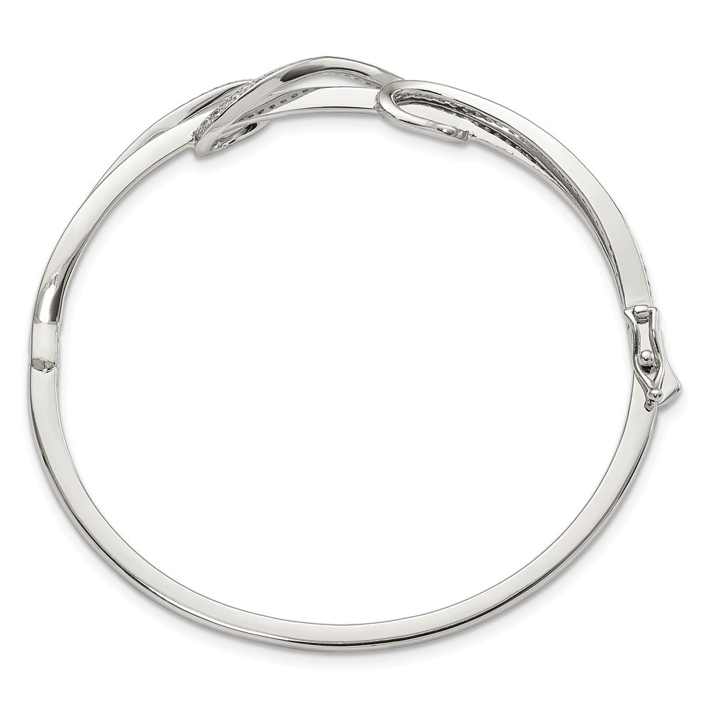 Sterling Silver Shimmer Rhodium-Plated 83 Stone Cz Hinged Bangle Bracelet