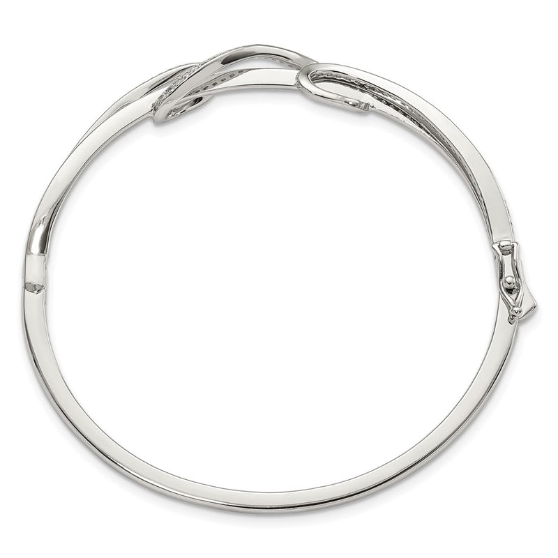 Sterling Silver Shimmer Rhodium-Plated 83 Stone Cz Hinged Bangle Bracelet