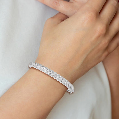 Sterling Silver Shimmer Rhodium-Plated 349 Stone Cz Hinged Bangle Bracelet