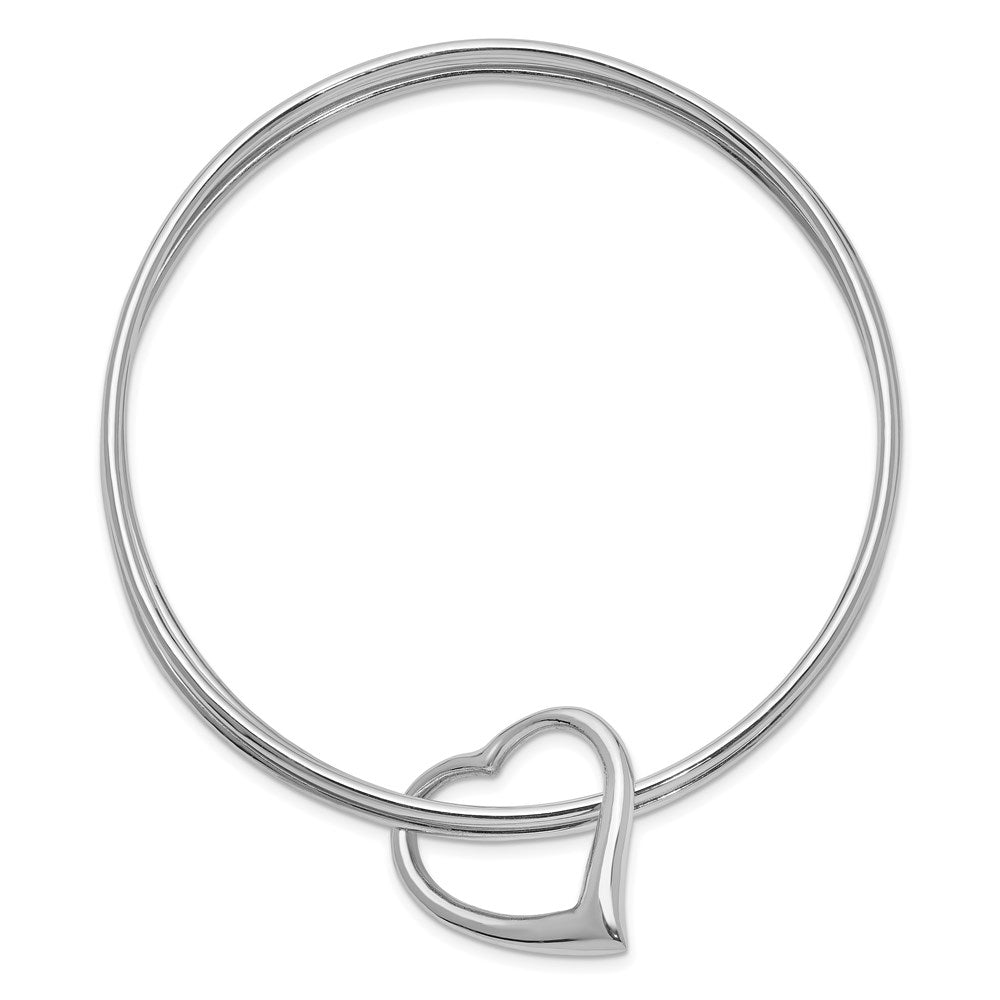 Sterling Silver Rhodium-Plated Polished 3 Piece Heart Slip On Bangle