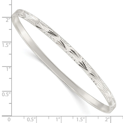 Sterling Silver Diamond Cut Slip-On Bangle