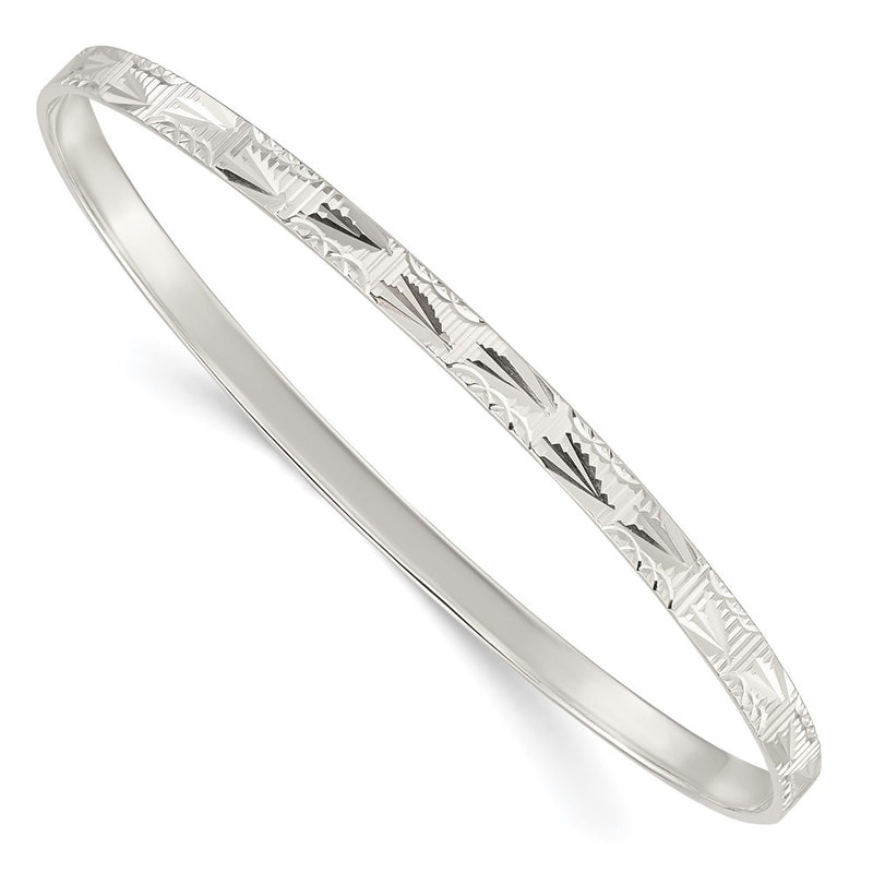 Sterling Silver Diamond Cut Slip-On Bangle