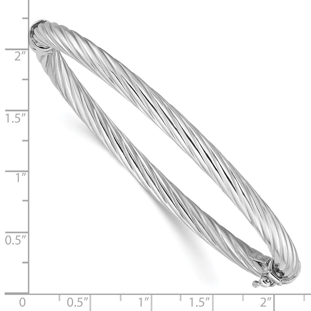Sterling Silver Rhod-Plated Polish/Twisted 4.75mm Hinged Bangle