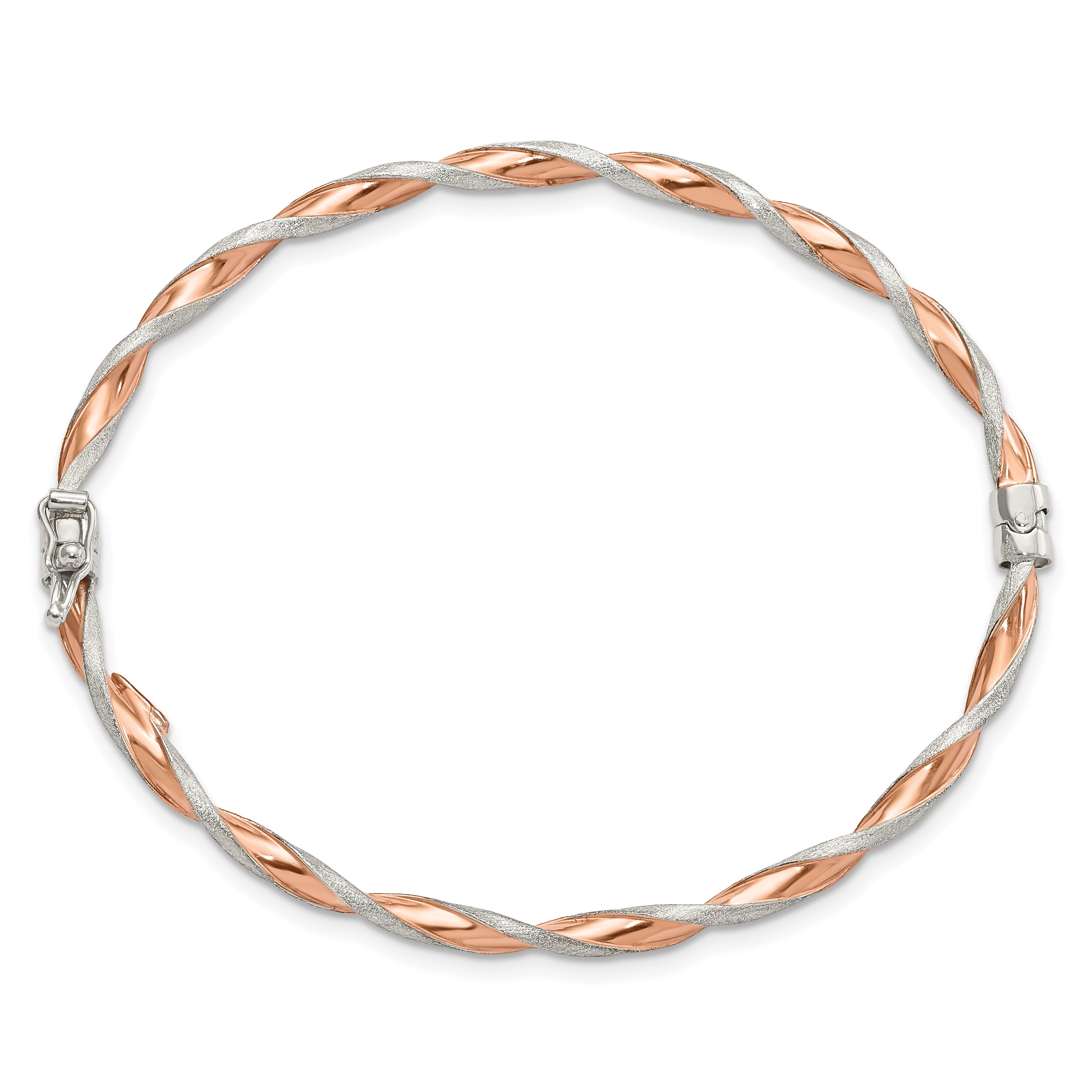 Sterling Silver Rose-Tone Satin/Polish Twisted 3mm Hinged Bangle
