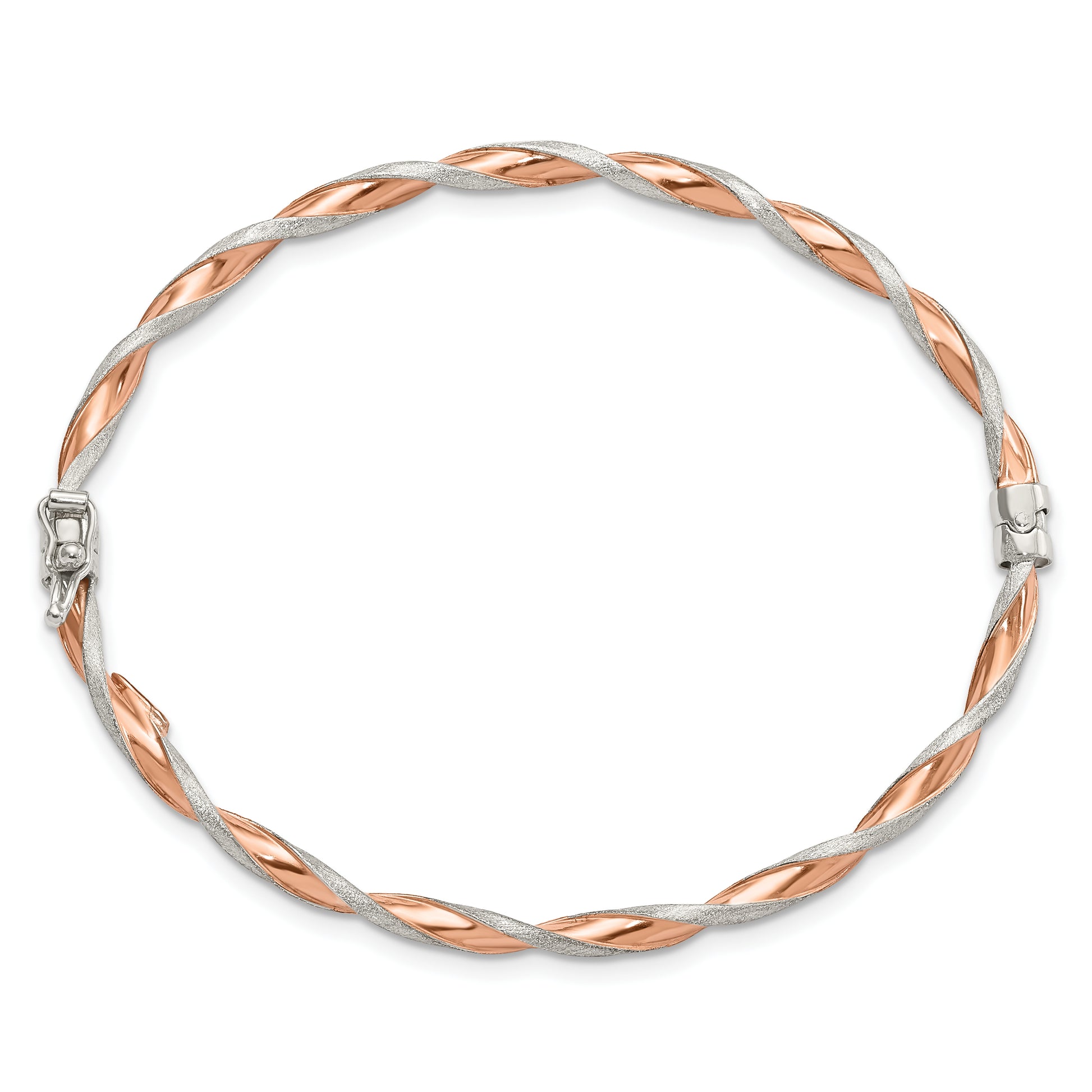 Sterling Silver Rose-Tone Satin/Polish Twisted 3mm Hinged Bangle