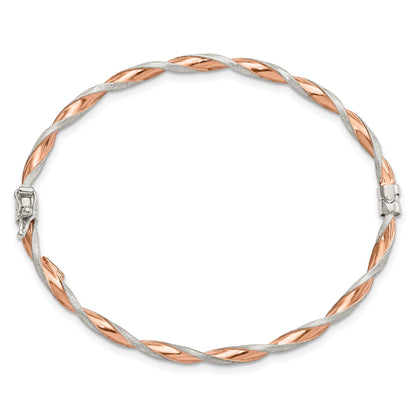 Sterling Silver Rose-Tone Satin/Polish Twisted 3mm Hinged Bangle