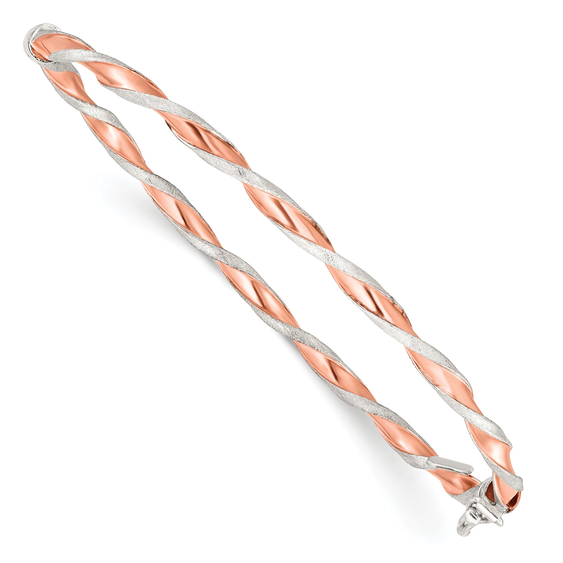 Sterling Silver Rose-Tone Satin/Polish Twisted 3mm Hinged Bangle