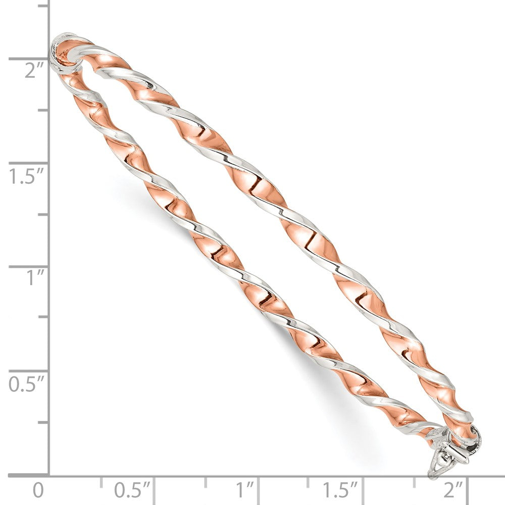 Sterling Silver Rose-Tone Polished Twisted 3mm Hinged Bangle