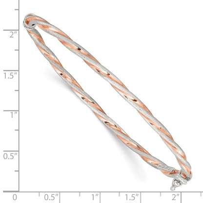 Sterling Silver Rose-Tone Satin/Polish Twisted 3mm Hinged Bangle